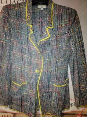 Emanuel Ungaro Multicolor Tweed Blazer with Yellow Piping